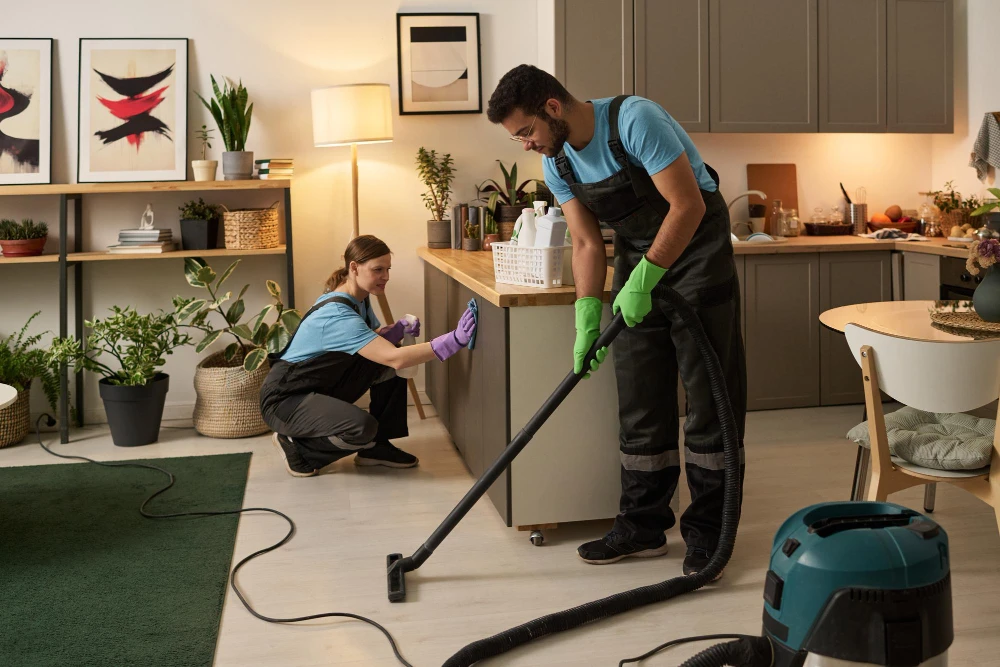 Deep cleaning services in Edmonton - Services Pro specialists detail-cleaning an Edmonton kitchen