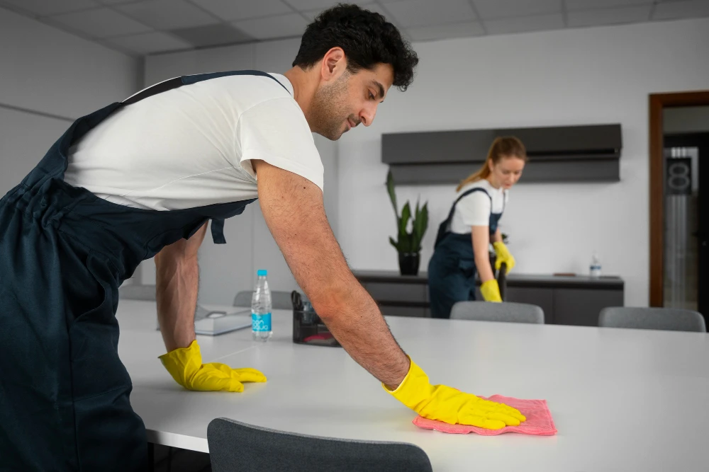 Residential house cleaning in Toronto - Services Pro cleaner detailing a Toronto condo kitchen